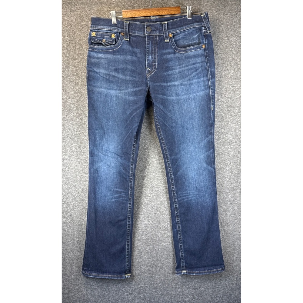 True Religion Ricky Flap SE Jeans Mens 36 Dark Wash Straight Leg Stretch Denim